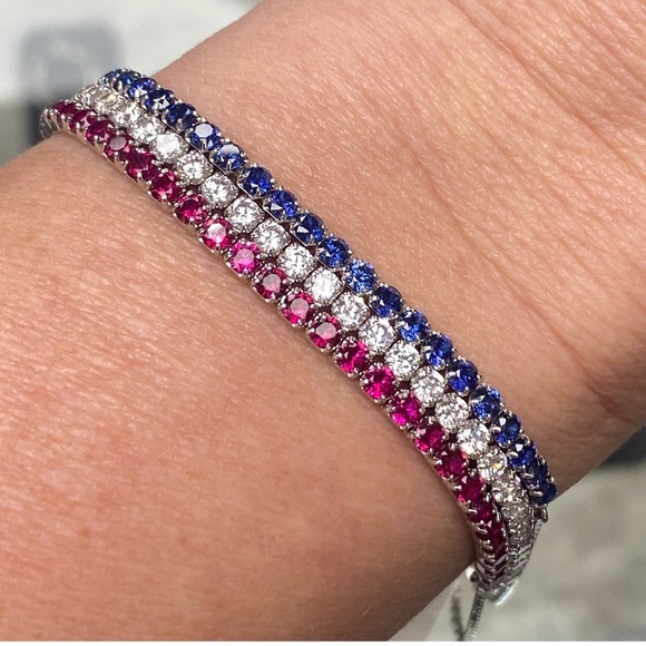 AZL Diamond Sapphire Ruby Bolo Tennis Bracelet Bundle ~ Set of 3 Bracelets - Picture 2 of 16